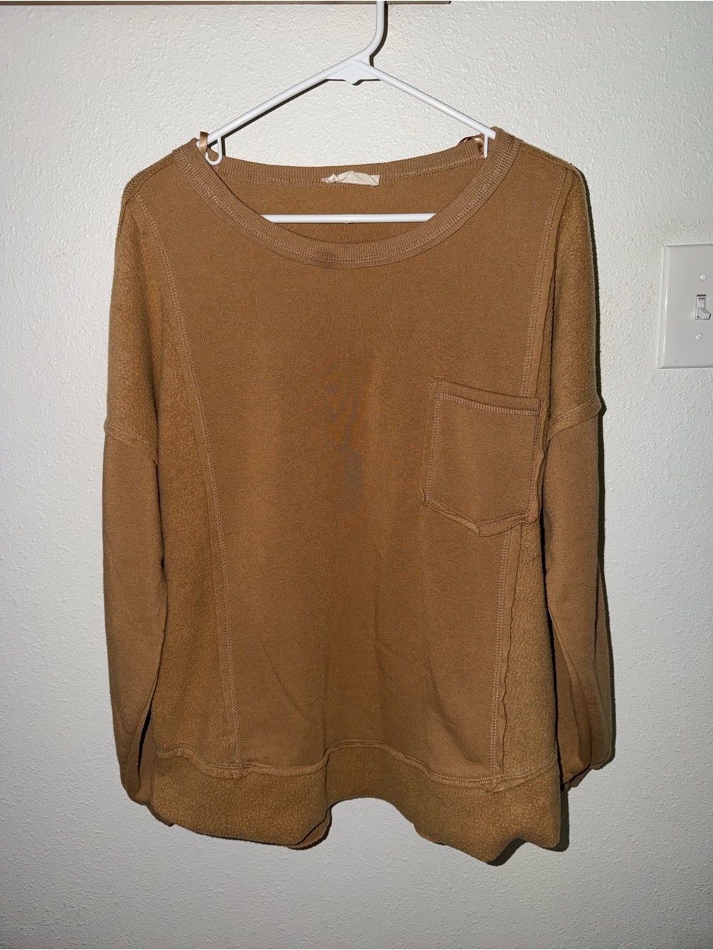 New In Camel Brown Oversized Raw Seam Pullover Top NWOT